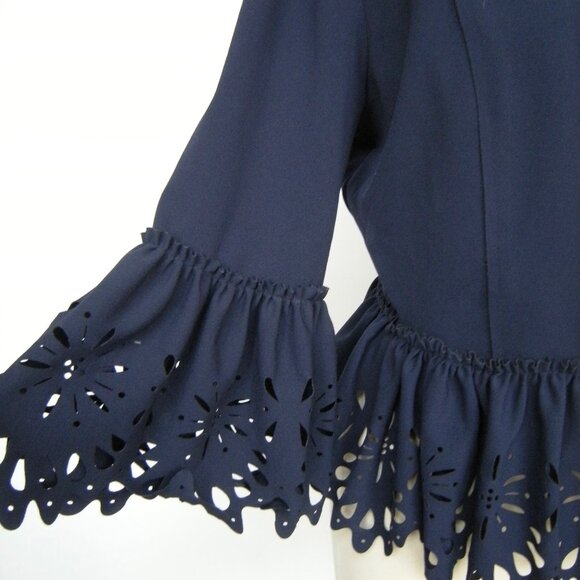 Marc Bouwers Unlimited Laser Cut Peplum Jacket Navy Blue - NWOT - L - Beautiful! - Picture 3 of 9